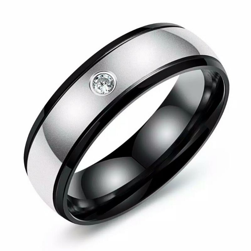 cincin pria hitam silver titanium asli / perhiasan fashion anti karat