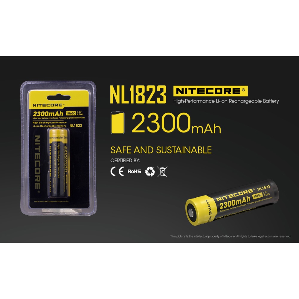 NITECORE 18650 Baterai Li-ion 2300mAh 3.7V - NL1823 - NRBT08BY BlackYellow