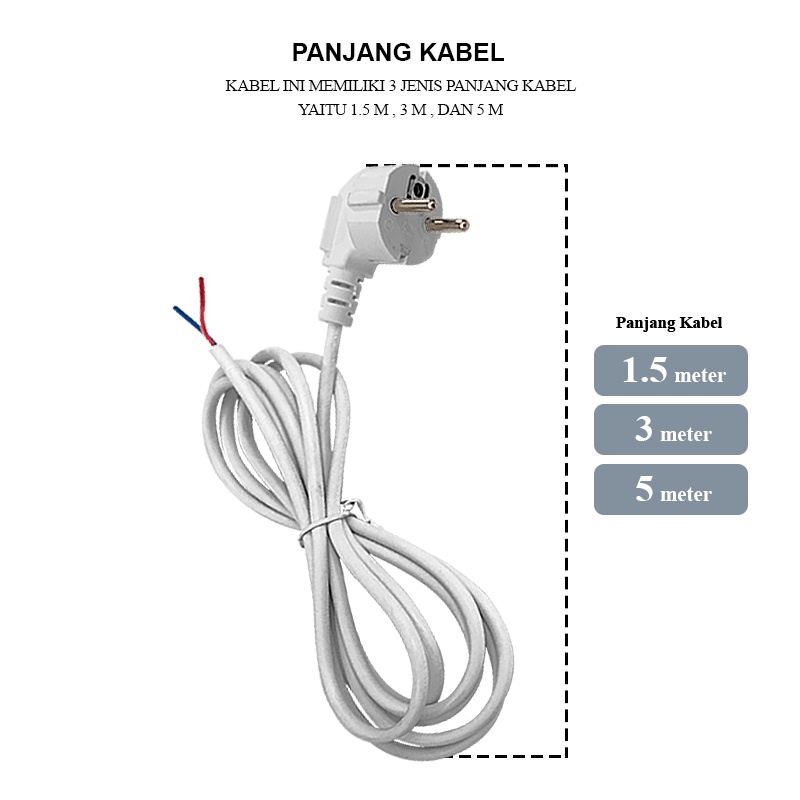 1.5M ASLI TEMBAGA KABEL POWER BENGKOK STEKER COLOKAN 2 KABEL SNI TERSEDIA 3 UKURAN 1,5M 3M DAN 5M PUTIH DAN HITAM