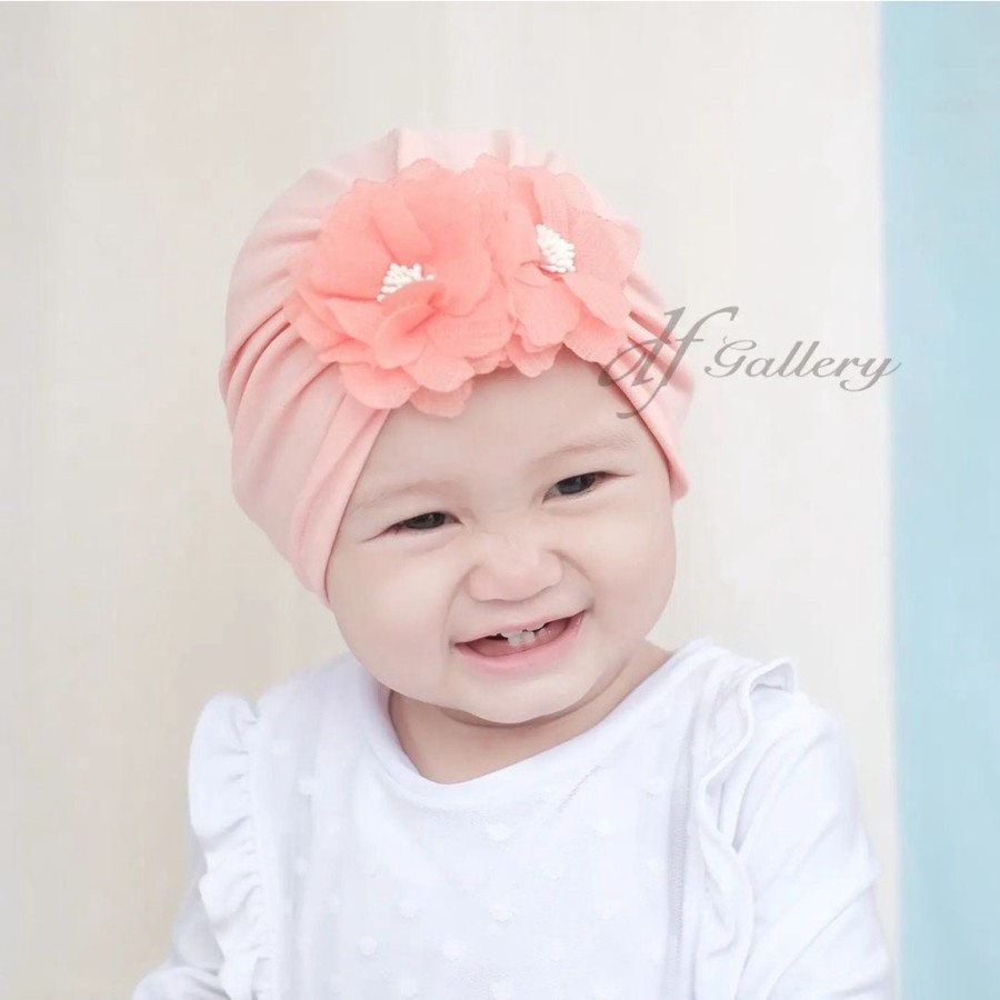 Turban Bayi Anak Perempuan Mazalea dfGallery Bunga Putik Cantik - Abu muda