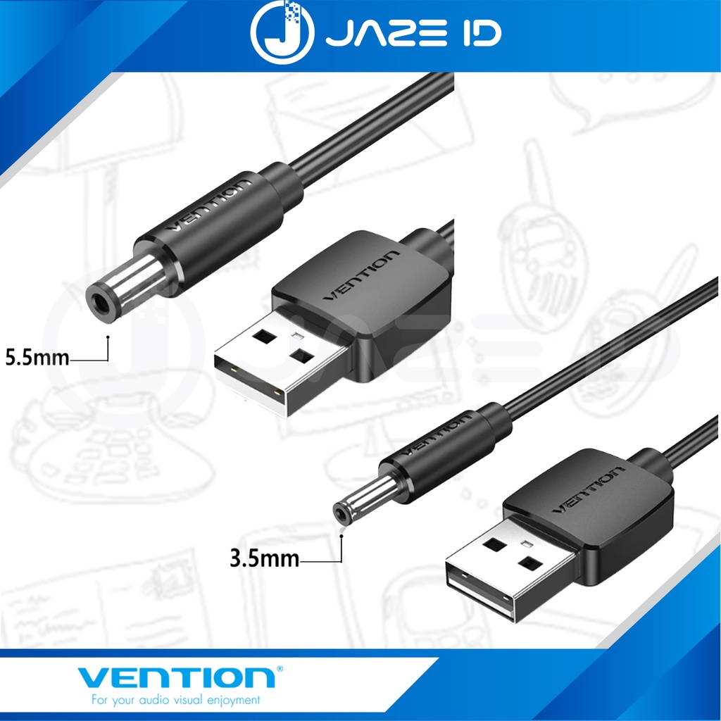 Vention Kabel Power USB to DC 3.5mm 5.5mm JACK 5V 0.5M 1M 1.5M