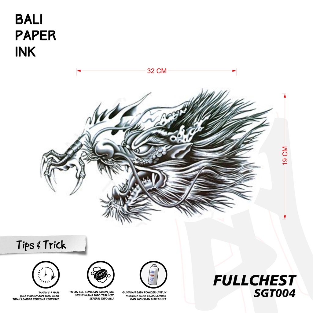 Bali Paper Ink SGT004 Naga Tatto Temporary Basic Tato Temporer Full Dada - Tato Dada
