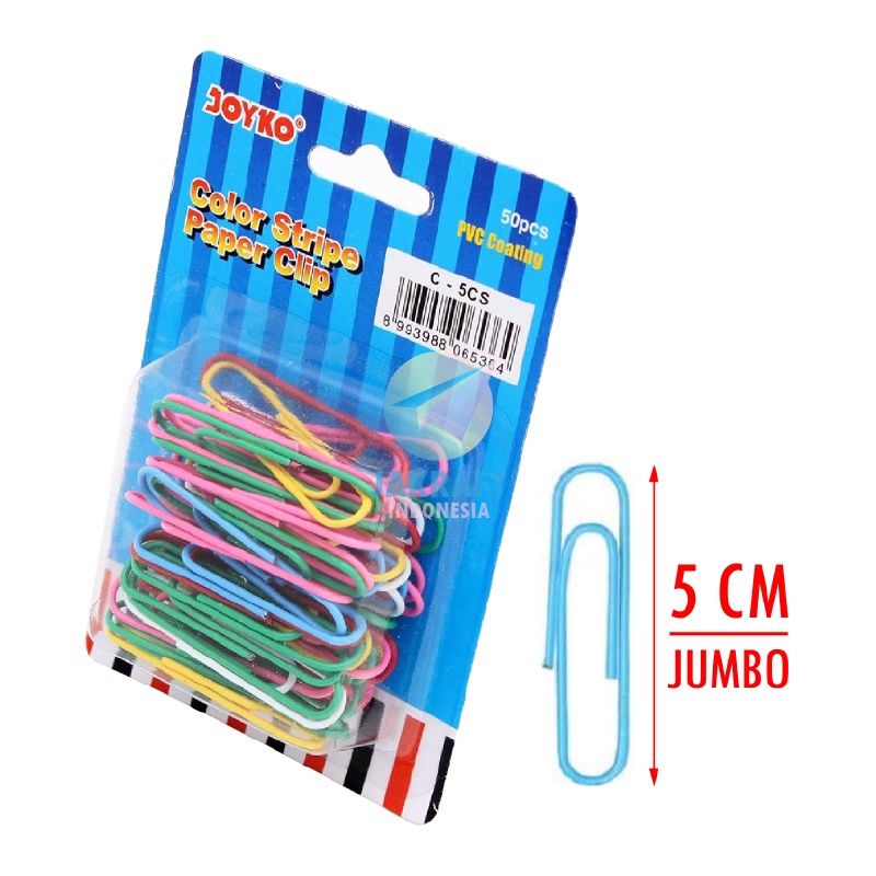 

(50 Pcs) Klip Kertas Warna Besar 5 Cm | 50 mm JOYKO C-5CS Color Mix Jumbo Paper Clips Clip No.5