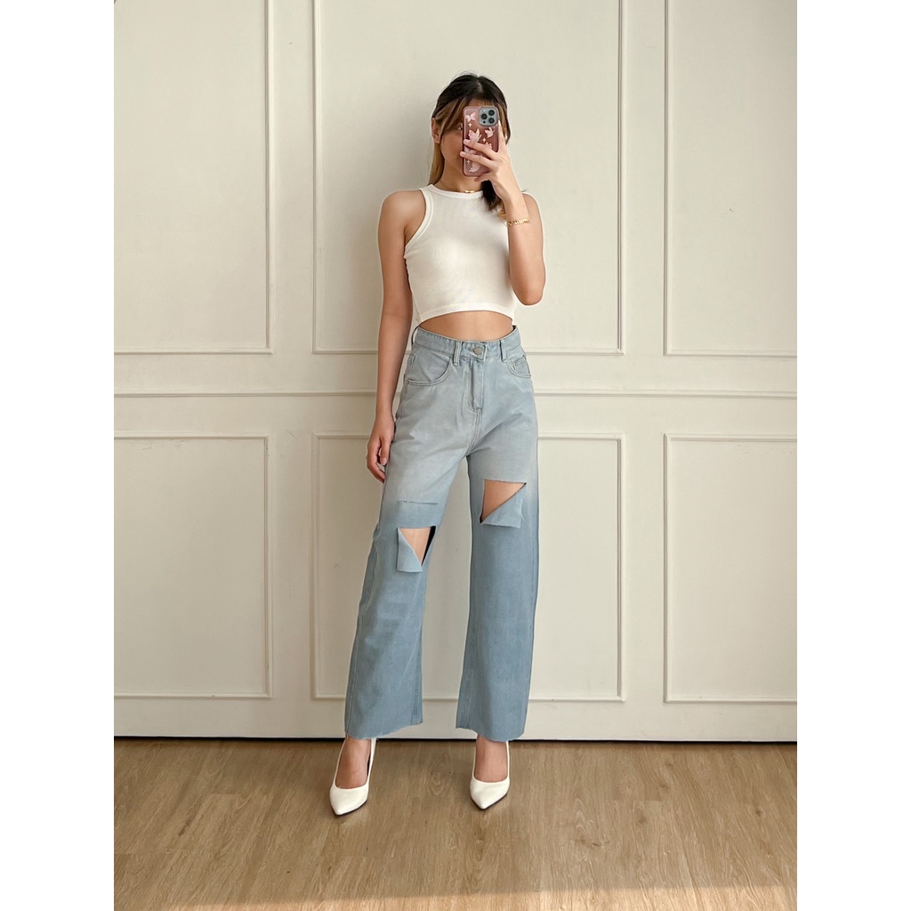DOLLA -  Aida Jeans/ Two Tone Kulot Jeans/ Highwaist Kulot Jeans J1314