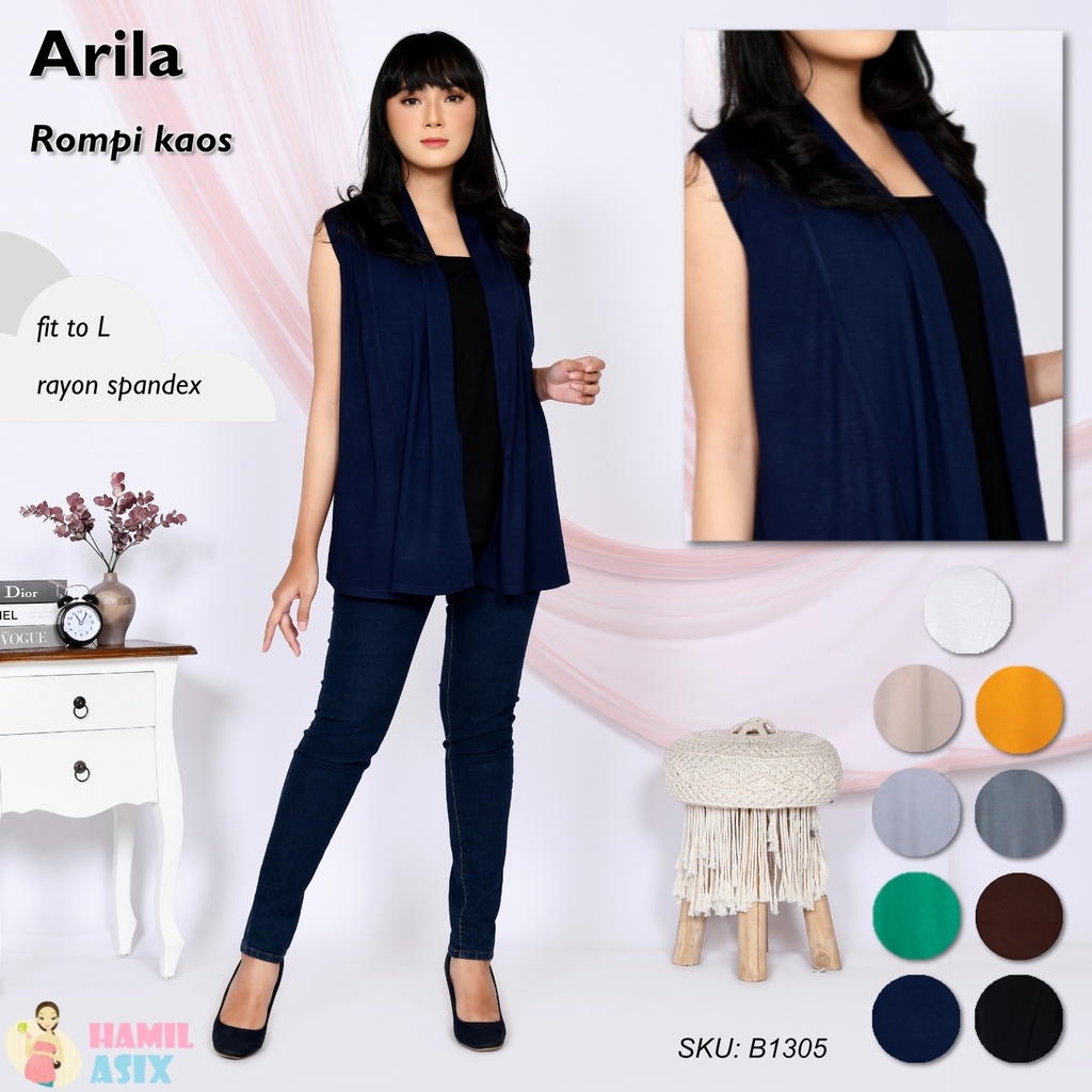 Arila – Rompi / kardigan / outer tanpa lengan polos “Estila Mama” kaos rayon "spandex"
