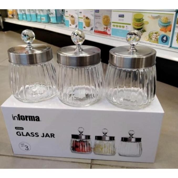 New Informa Toples Kaca Kedap Udara Tempat Kue Lebaran 3 Pcs [ Harap Yesssmart
