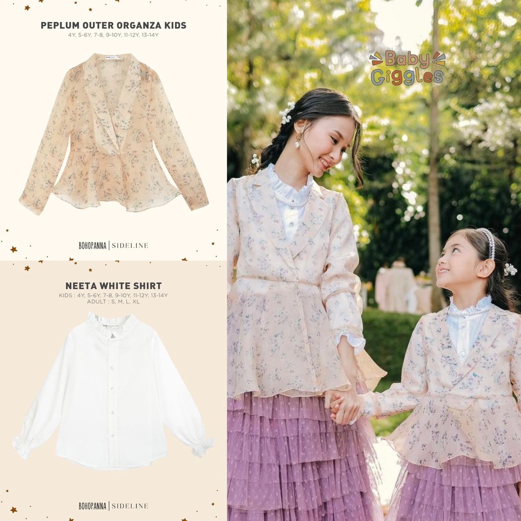 BOHOPANNA SIDELINE - NEETA WHITE SHIRT &amp; PEPLUM OUTER ANAK DEWASA