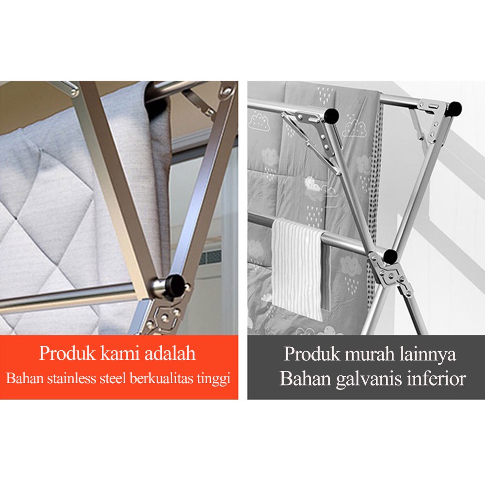 (COD)Jemuran Baju Stainless Steel Jemuran Pakaian 240cm Jemuran Hanger /Jemuran Baju Lipat Tidak Diperlukan Instalas