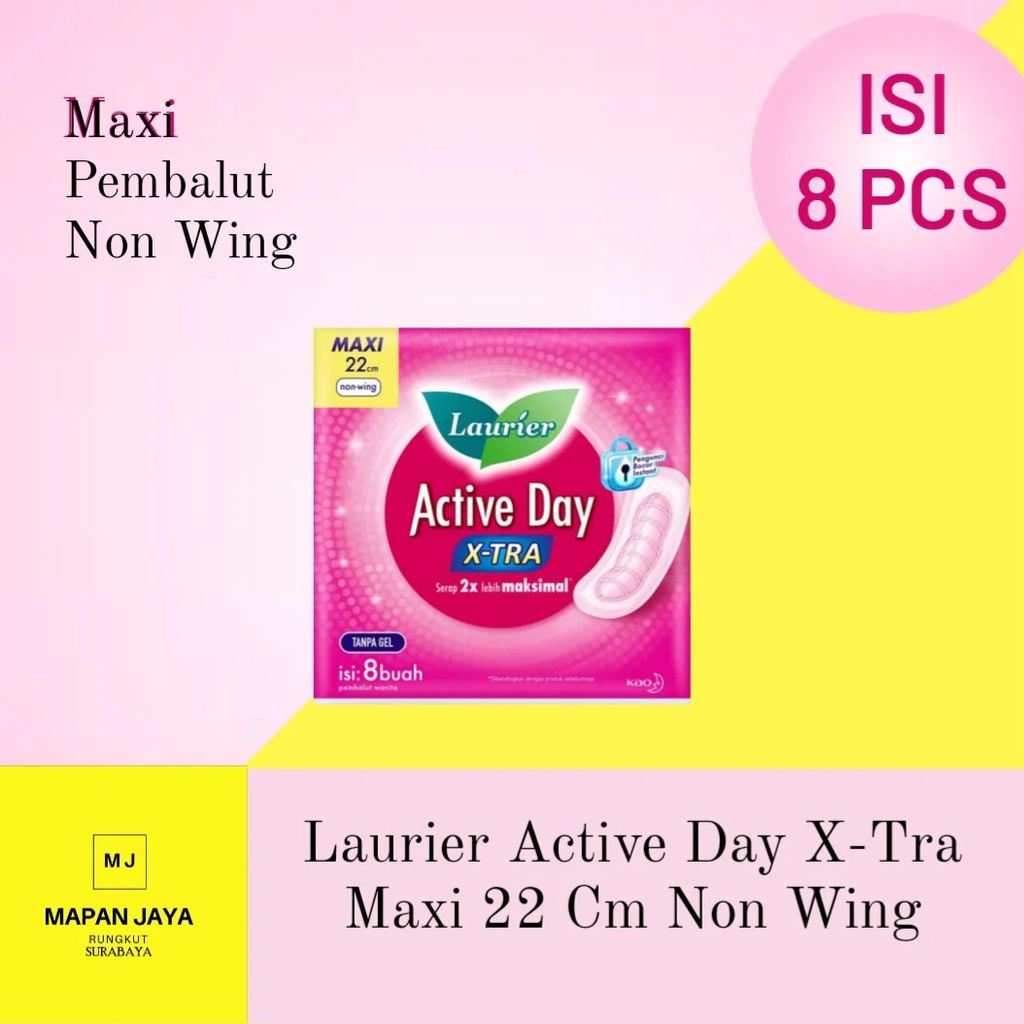 Pembalut Laurier Active Day Extra Super Maxi Non Wing 22 Cm isi 8 Pads