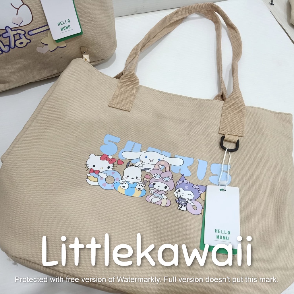 LK/Tas Totebag Tenteng Slempang Kanvas Shopping Fashion Wanita Remaja Korean Style My Melody Kuromi Cinnamoroll PompomPurin Unofficial