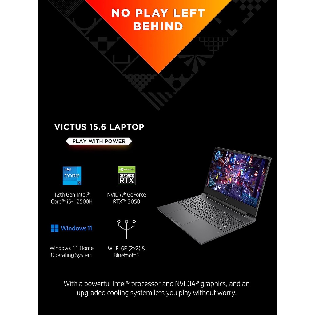 Laptop Gaming Hp VICTUS 15 Intel Core I5 12500H gen12 Ram 16GB 1TB SSD RTX3050TI FHD 144HZ windows11 Black