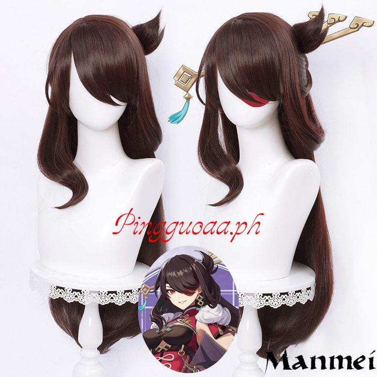 Manmei Genshin Impact Beidou Cosplay Wig 80Cm Brown Hair Anime Cosplay Wigs Heat Resistant Synthetic