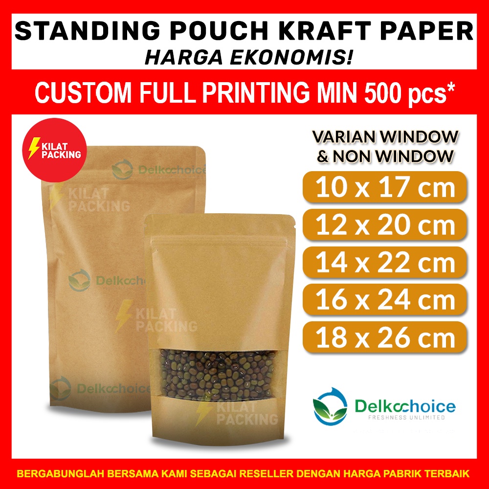 

STANDING POUCH KRAFT PAPER COKLAT VARIAN EKONOMIS / PLASTIK KLIP KEMASAN SNACK MURAH SATUAN
