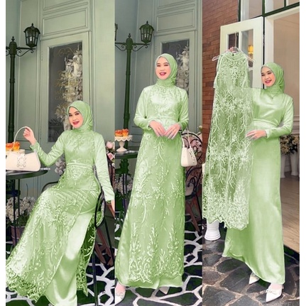 Gamis Remaja Mewah Lebaran Trandy Terbaru Gamis Dress Brokat Mewah Kekinian Set Savanna