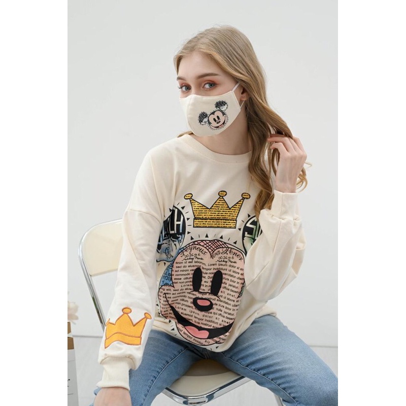 SWEATER MICKEY CROWN TANGAN PANJANG - FREE MASKER