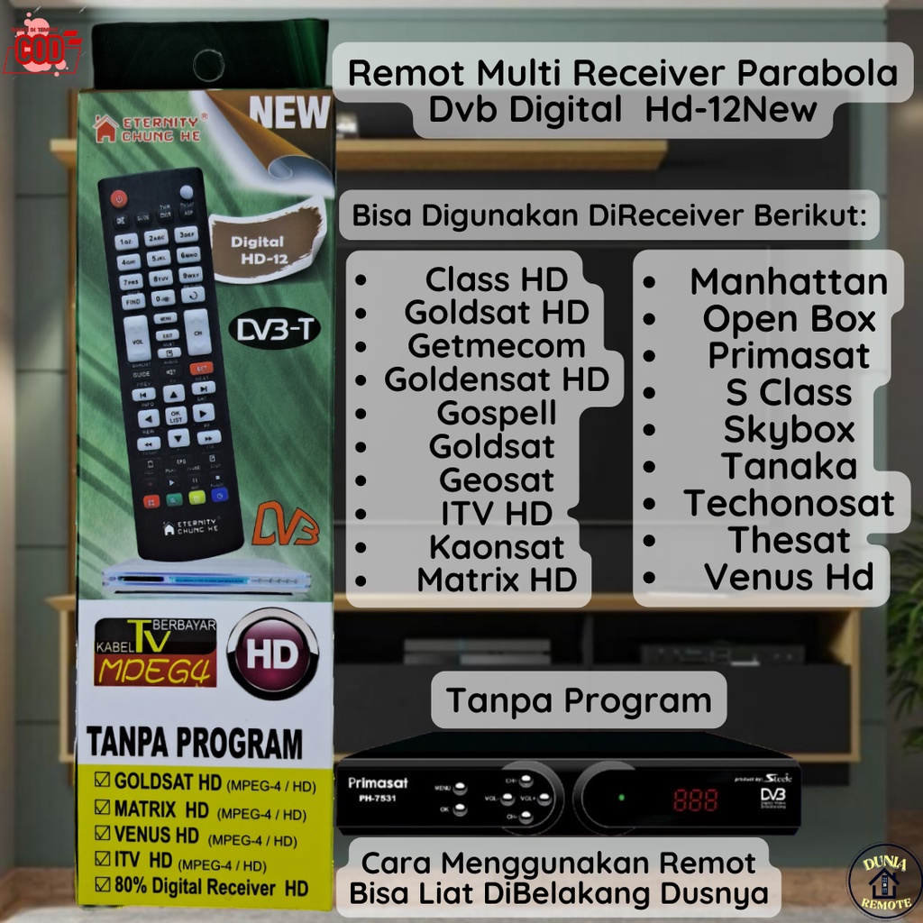 Remot Remote Receiver Parabola Multi Hd-12 New Tanpa Program