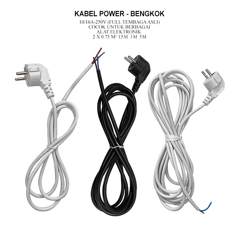 3M ASLI TEMBAGA KABEL POWER BENGKOK STEKER COLOKAN 2 KABEL SNI TERSEDIA 3 UKURAN 1,5M 3M DAN 5M PUTIH DAN HITAM