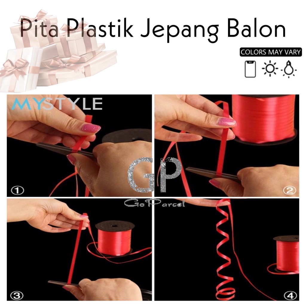 ( Rol 100 Yard ) PITA JEPANG POLOS 0.5 CM - CURLY RIBBON UNTUK PENGIKAT BALON ATAU HIASAN KADO HAMPERS SOUVENIR GOODIE BAG / DEKORASI RUANGAN PESTA - WARNA DIKIRIMKAN RANDOM