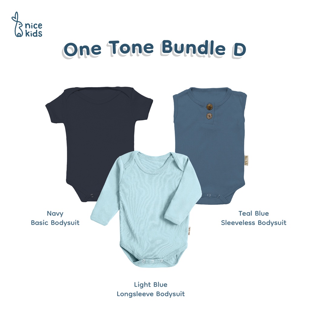 Nice Kids - [3 PCS] Paket Bundle One-Tone New Bodysuit (Set Onesie Jumper Romper Bayi Baby 0-2 Tahun)
