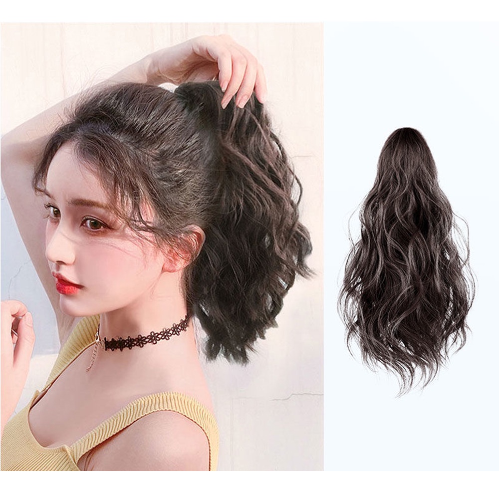 Ins Wig Keriting Panjang 35CM Dengan Klip Ekstensi Rambut Ponytail Tinggi Untuk Aksesoris Rambut Wanita Perempuan