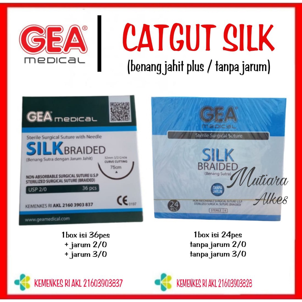 Catgut Silk GEA - Benang Jahit Silk - Benang Operasi Silk - Surgical Suture Silk GEA