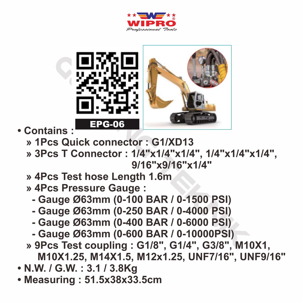 Hydraulic Pressure Gauge Set 4 Mata Alat Berat WIPRO EPG-06 / Alat Tes Tekanan Hidrolik Alat Berat WIPRO EPG 06 - Penguji Tekanan Mekanis Sistem Hidrolik WIPRO EPG06