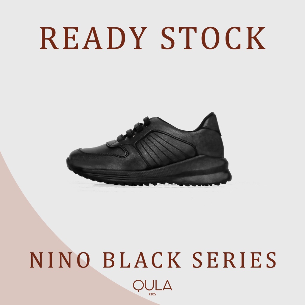 Ready Stock - Nino Black Series Sepatu Sneaker Sekolah Anak Usia 3,4,5,6,7 Tahun