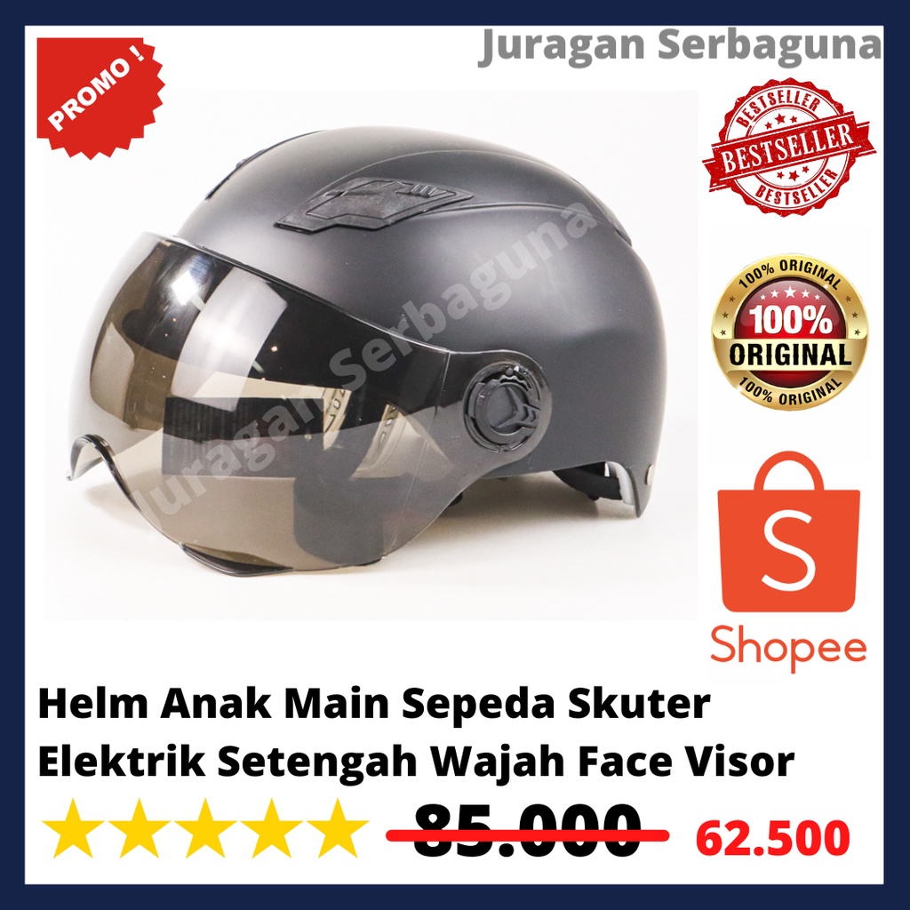 Helm Anak Main Sepeda Skuter Elektrik Setengah Wajah Half Face Visor