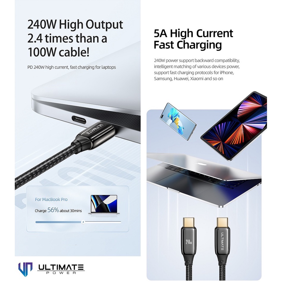 Ultimate Kabel Data Cable PD 240W Type-C to Type C USB-C Super Fast Charging