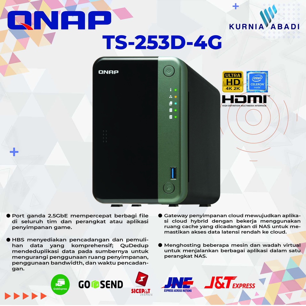 QNAP TS-253D-4G 4GB RAM 2Bay NAS EXC DISK Intel Celeron Quad Core NAS