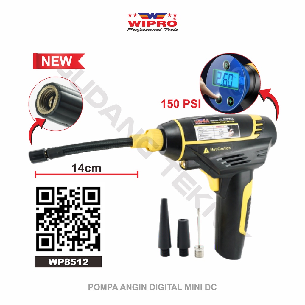 Pompa Angin DC Mini Digital Display WIPRO WP-8512 / Mesin Pompa Angin Ban Mini Digital 150Psi WIPRO WP 8512 - Pompa Angin 3 in 1 Multifungsi 120Watt WIPRO WP8512
