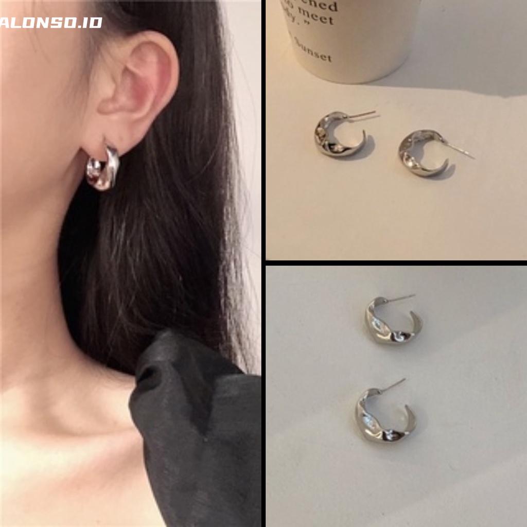 Anting Bulat Silver S925 Simple Gaya Korea Untuk Wanita 19379