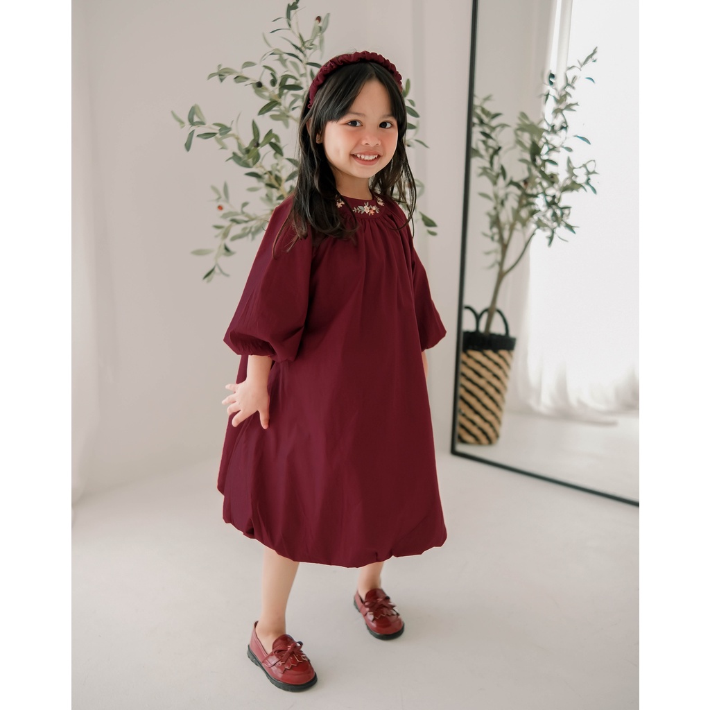 CAROL MIDI DRESS | Dress Balon Anak Perempuan | Gaun Anak Perempuan | Baju Muslim Anak | Baju Pesta Anak Perempuan | Dress Bordir Anak