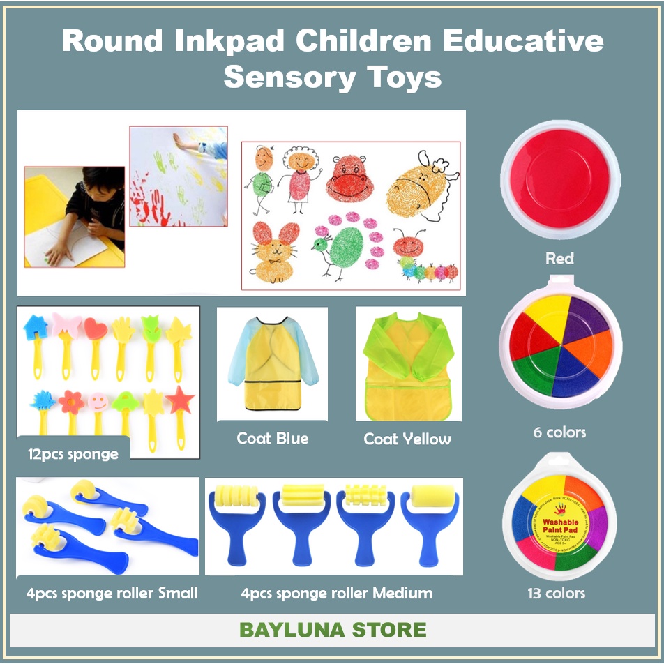 

Bayluna | 6in1 multicolor Tinta Stamp Kerajinan Tangan Ink Pad Montessori Seni Kreatif Anak DIY Spon Anak