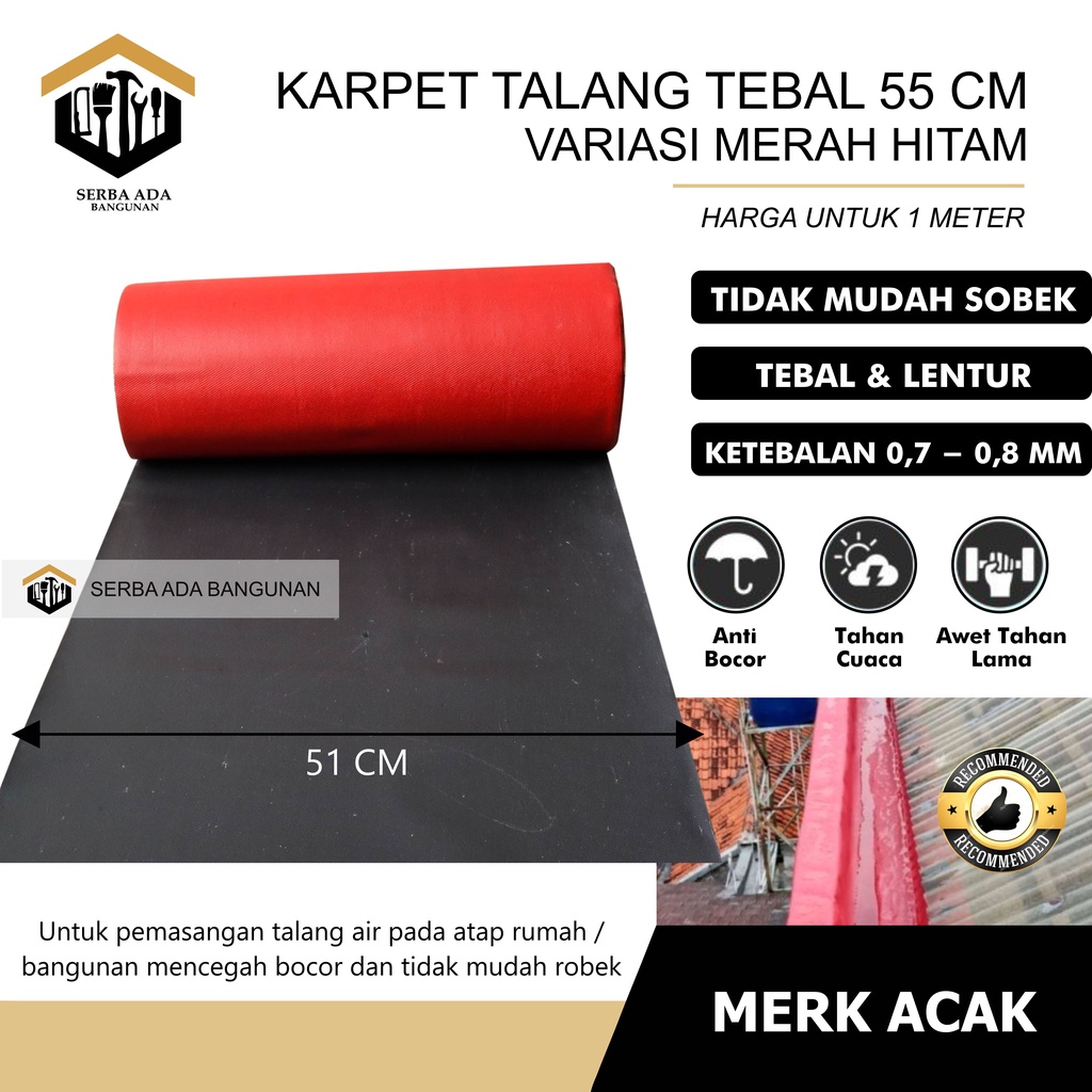 Karpet Talang Air Per Meter 55 (Bersih 51cm) Merah Hitam Pabrikan READY !!