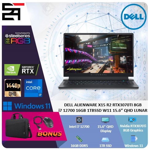 Dell Alienware X15 R2 RTX3070Ti 8GB/ I7 12700 16GB 1TB SSD W11 15.6 Inchi QHD Lunar