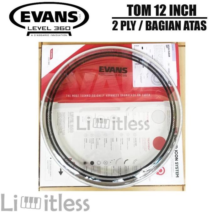 Head Drum Evans Tom 8 10 12 13 14 16 Inch Ec2 Clear (Batter / Head