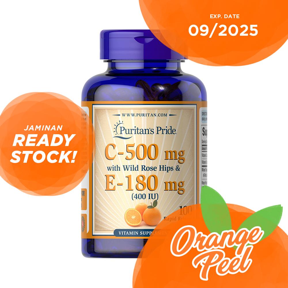 Puritan Vitamin C &amp; E 500 mg 400 IU with Rose Hips 100 Softgels daya tahan tubuh immune booster