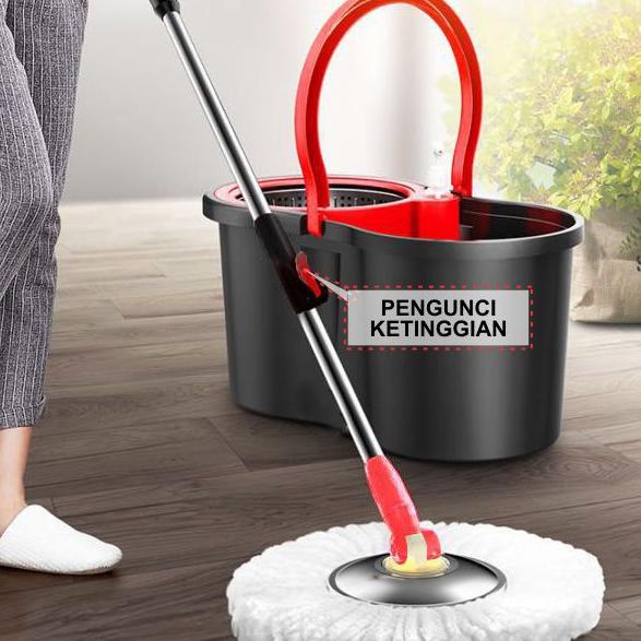 COD✔️✔️-Alat Pel Lantai Spin Super Magic Mop Praktis Ember Bilas Bahan PP Plastik & Baja Tahan Karat