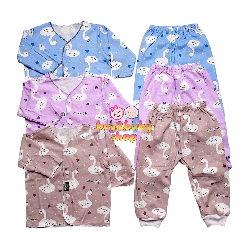 Baju bayi setelan piyama panjang celana panjang warna motif Moms Gift usia 3-6 Bulan 3 Setelan