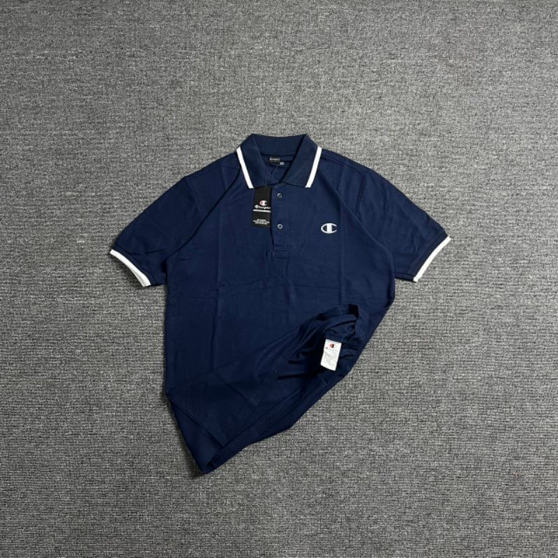 KAOS POLO CHAMPION NAVY BORDIR FULL TAG LABEL CASUAL HYPE