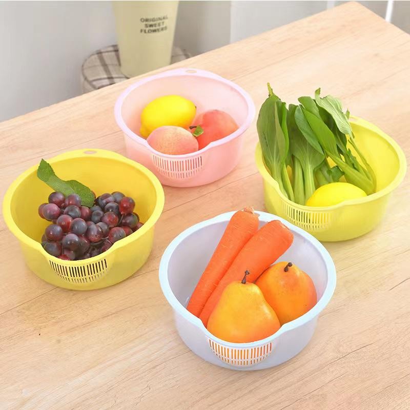 Tempat Wadah Saringan Cuci Beras Sayur Buah Sayuran Multifunction Bowl Baskom Drain Basket Tirisan