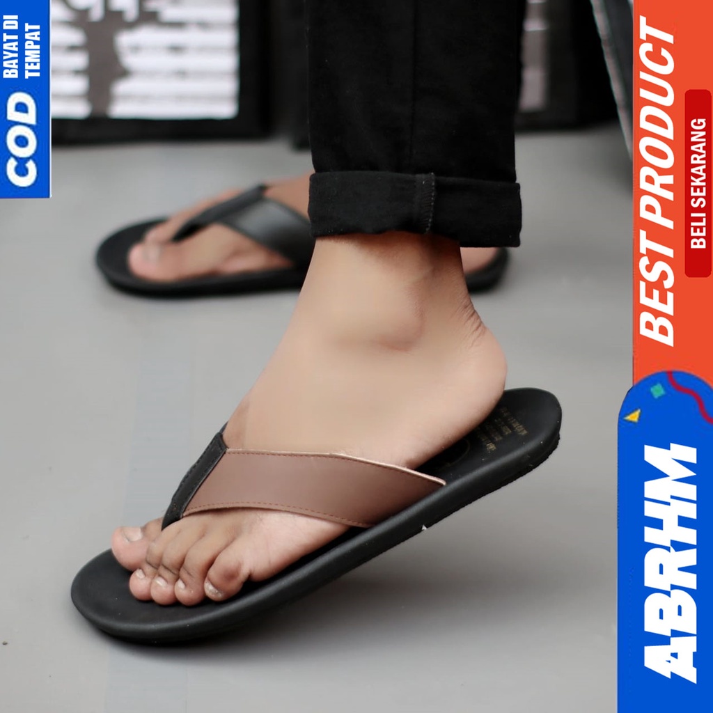 ABRHM X JAVIT Sandal Japit Pria Sandal Pria Kulit Asli Sendal Jepit Cowok / Cowo Ori Keren Kekinian