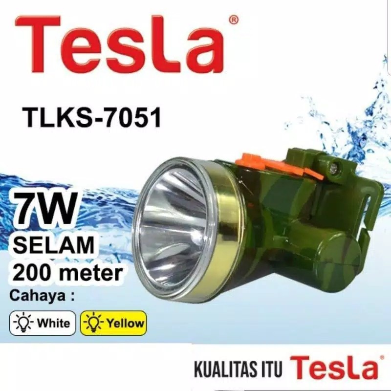 Tesla Senter Kepala Selam LED Super Terang Lithium TLKS 7051 PUTIH
