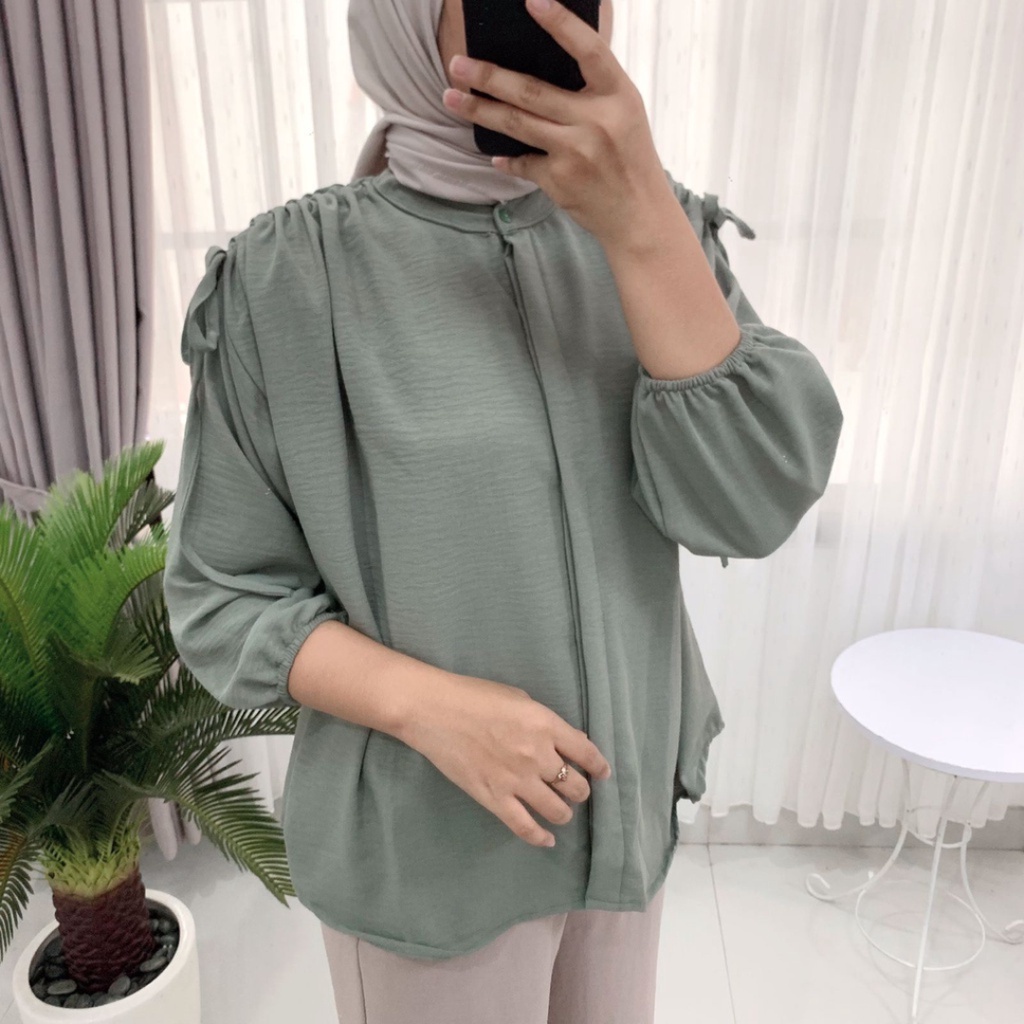 blouse serut crinkle airflow premium lengan panjang korean style terbaru baju atasan wanita lebaran kekinian busui friendly