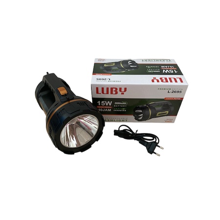 Luby Senter Tangan Super Terang 2 in 1 L-2695 LED 15 Watt + 24 SMD LED LAMPU PUTIH Rechargeable Tahan Hingga 10 Jam