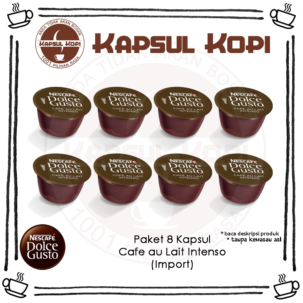 

Paket 8 Kapsul Cafe au Lait Intenso Import Kopi Nescafe Dolce Gusto Coffee Capsule