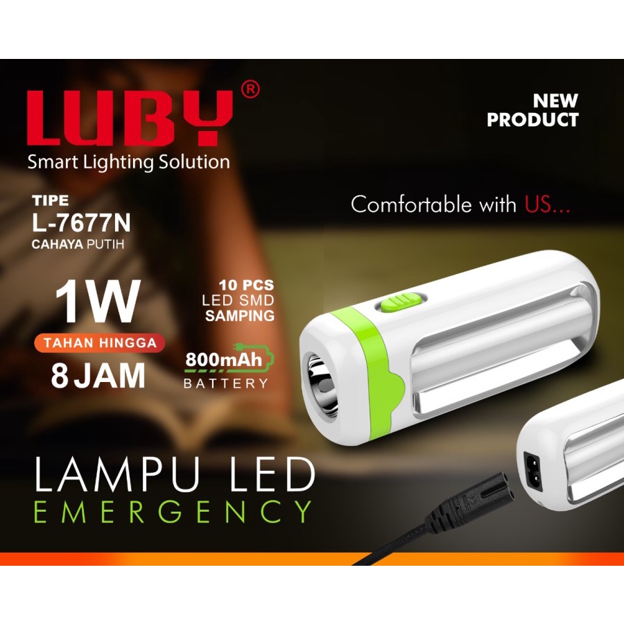 Luby Lampu Emergency LED L-7677N Light LED 10 SMD + Senter LED 1W Super Terang