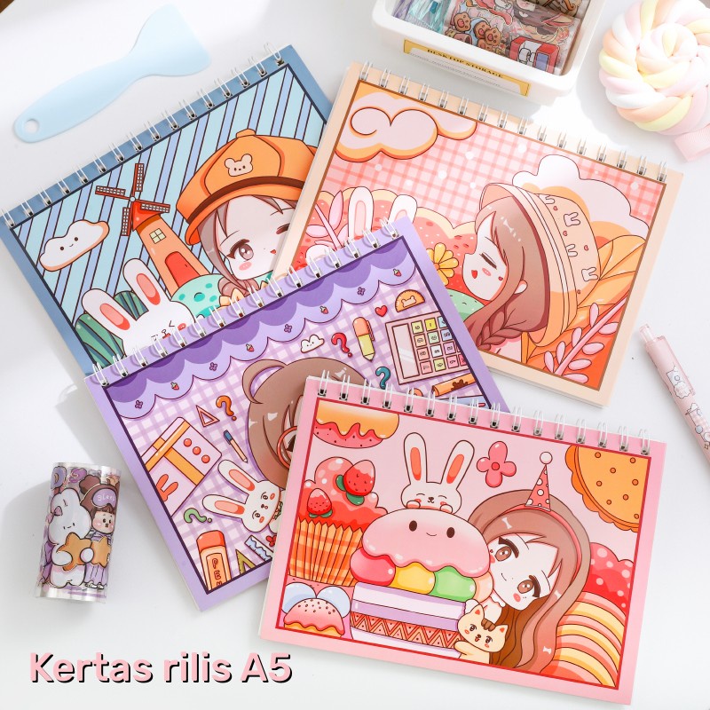 

40 lembar Buku tempel stiker aesthetic imut A5 Tempat koleksi sticker book motif lucu kawaii Journal scrapbook Release paper album stiker reusable bisa digunakan berulang kali estetik cute Untuk tempel stiker spatula