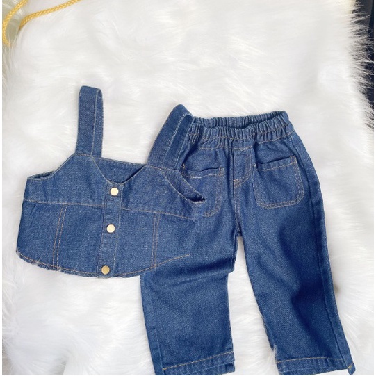 SET ANAK CEWEK ROMPI JEANS 3 IN 1 KULOT + CELANA SIZE 100-140 ROMPI SET 3 IN 1-DALAMAN HITAM